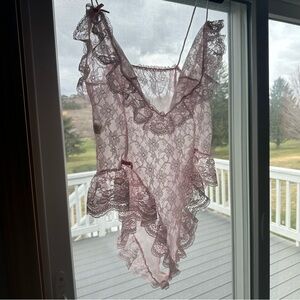 Vintage TOSCA lingerie made in California pink lace Teddy large nylon JCPenney